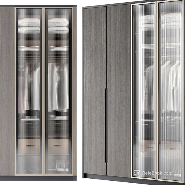 Modern Wooden Wardrobe With Glass Doors And Sliding Design For Storage Space 3d model 