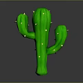 Green Cactus with Multiple Arms and Sharp Yellow Thorns Against Gray Background with Bottom Reflection 3d model
