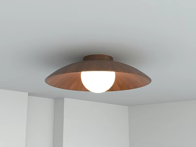 Wooden Round Ceiling Light with White Bulb in Modern Room Interior 3d model