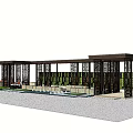 Modern Outdoor Pergola With Glass Panels Green Trees And Contemporary Design Elements