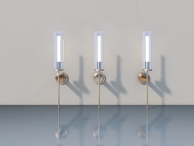 Three Modern Wall Lamps With Transparent Glass Shades And Metal Brackets Mounted On Wall 3d model