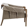 Modern Single Sofa With Wooden Armrests And Light Gray Fabric Upholstery