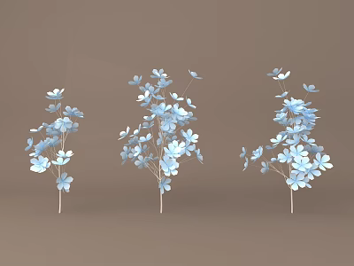 Three Bouquets of Light Blue Small Flowers with Slender Stems on Light Brown Background 3d model
