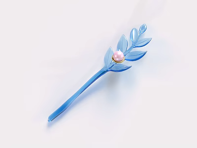 Elegant Blue Leaf Shaped Hairpin Jewelry With Pink Pearl Accent Detail 3d model