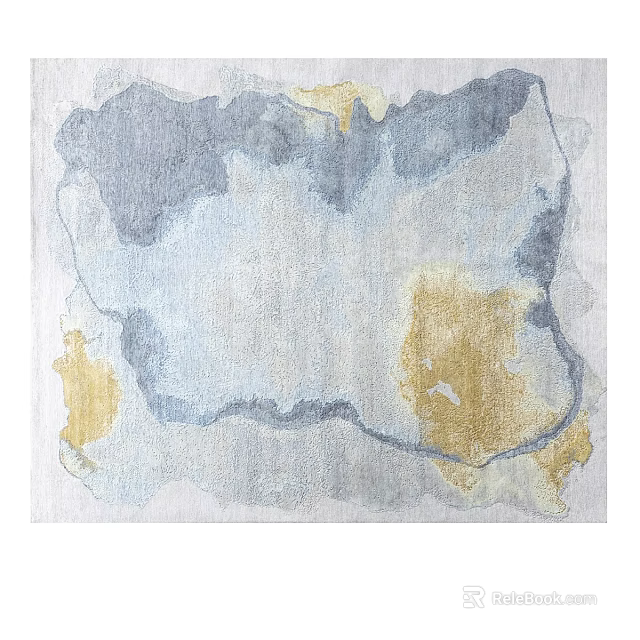 Abstract Square Rug With Blue Gray Yellow Watercolor Pattern And Soft Texture 3d model