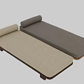 Sofa Bench With Wooden Frame Padded Seat And Roll Pillow In Modern Gray Beige Design