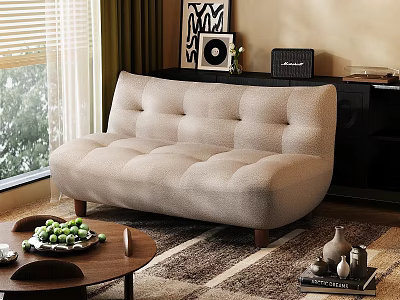 Modern Study Room Interior With Beige Sofa Black Cabinet Green Curtains And Window Blinds 3d model