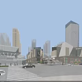 Vibrant Commercial Street Scene With Modern Architecture Lit Shops Billboards Pedestrians And Vehicles