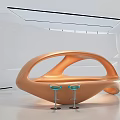 Modern Orange Reception Desk With Glass Stools In Minimalist Interior Space