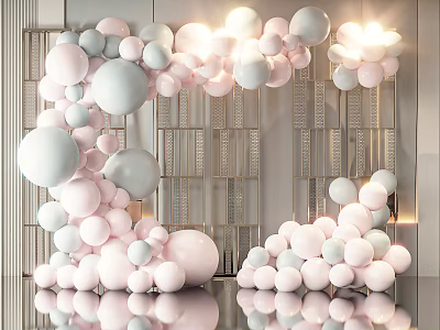 Elegant Balloon Decorations With Pastel Pink White Gray For Party Wedding Backdrop 3d model