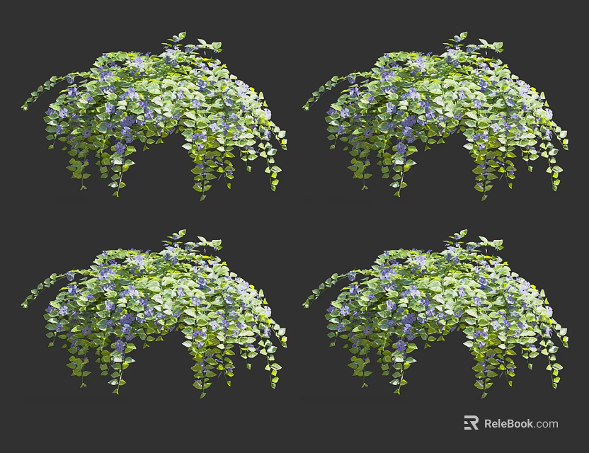 Hanging Vines With Lush Green Leaves And Purple Cascading Flowers 3d model 