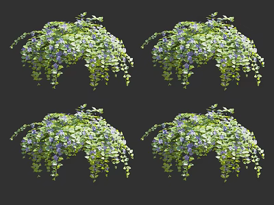 Hanging Vines With Lush Green Leaves And Purple Cascading Flowers 3d model