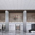 Modern Front Desk Reception Lobby With Marble Wall Columns Leather Sofas And Large Windows 3d model