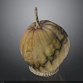 Decorative Pumpkin With Hand Drawn Design And Wicker Base On Black Surface