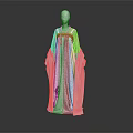 Elegant Long Robe With Orange Patterned Top And Light Gray Flowy Design