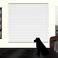 White Venetian Blinds In Modern Living Room With Window Armchair And Rug