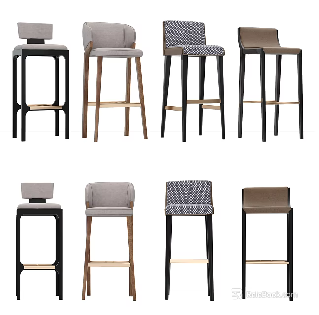 Modern Bar Stools With Various Designs Metal Frames Wooden Legs And Upholstered Seats 3d model 