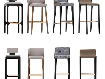 Modern Bar Stools With Various Designs Metal Frames Wooden Legs And Upholstered Seats 3d model
