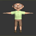 Elderly Man Standing With Large Glasses Green Short Sleeved Shirt Brown Shorts And Outstretched Arms