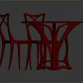 Red Round Dining Table With Two Red Chairs In Dark Background