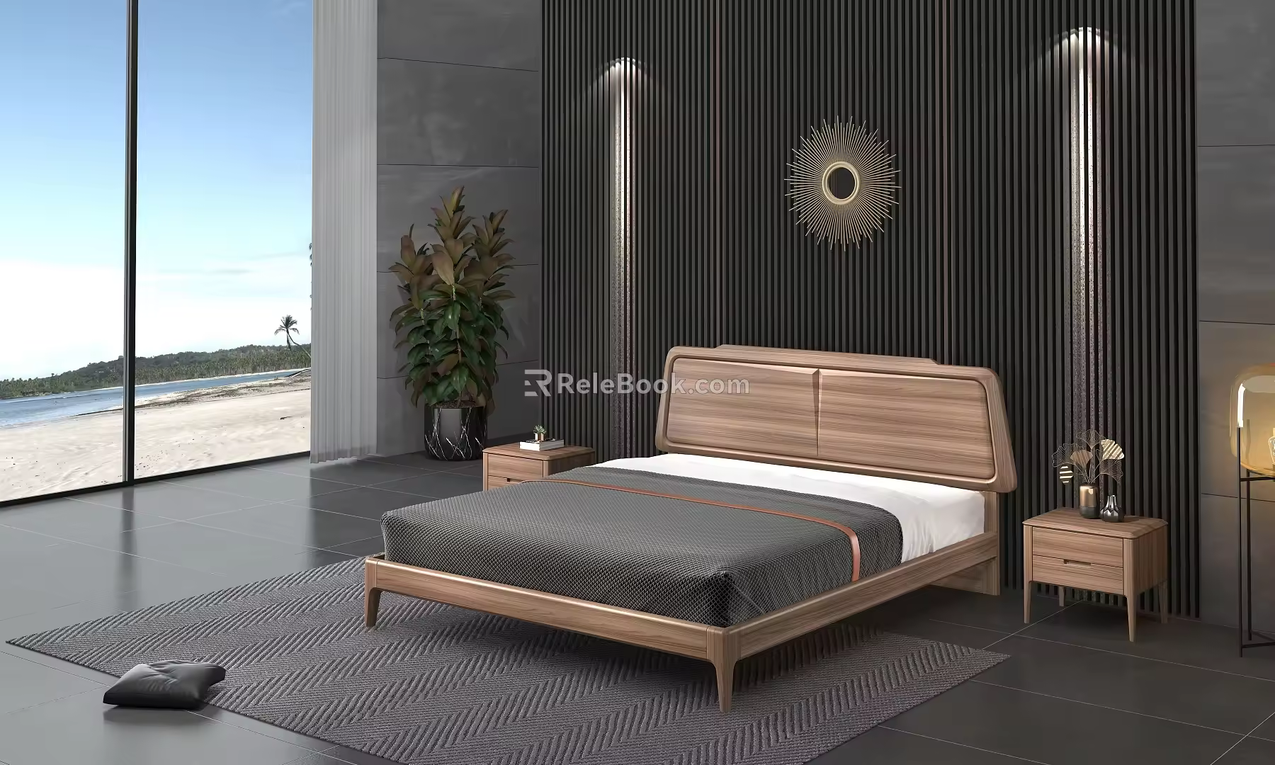 Modern background double bed 3d model
