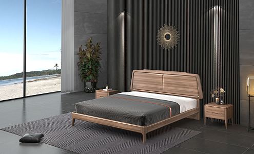 Modern background double bed 3d model