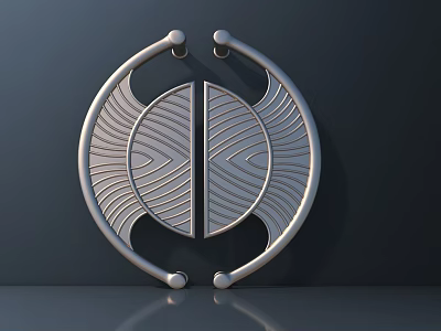 Silver Circular Handle With Symmetrical Wave Patterns On Dark Background And Bottom Reflection 3d model