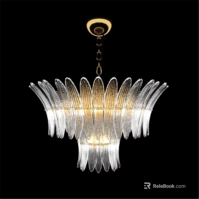 Elegant Modern Transparent Glass Chandelier With Petal Design And Warm Lighting 3d model 