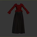 Red Peplum Long Sleeve Top With Dark Gray Flowy Long Skirt