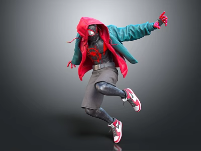 Game Movie Character In Red Hoodie Green Jacket Gray Shorts Dancing Pose With Red White Shoes 3d model