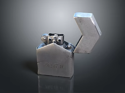 Stylish Silver Metal Lighter With Open Lid For Daily Life Essential Use 3d model