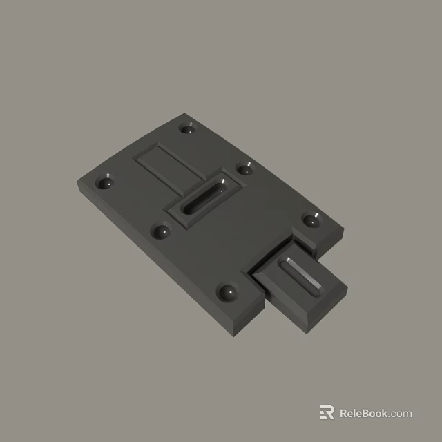 Gray Mechanical Metal Plate Component With Mounting Holes And Protruding Connector 3d model 