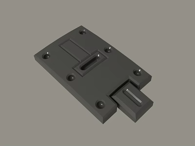 Gray Mechanical Metal Plate Component With Mounting Holes And Protruding Connector 3d model