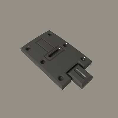 Gray Mechanical Metal Plate Component With Mounting Holes And Protruding Connector 3d model
