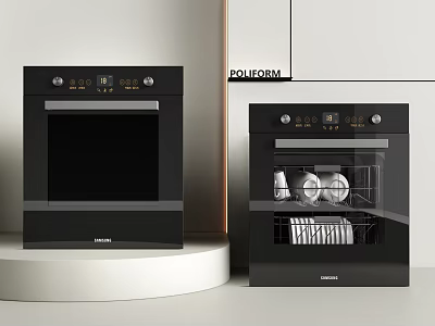Samsung Kitchen Appliances Oven and Dishwasher on White Countertop with Light Cabinets 3d model