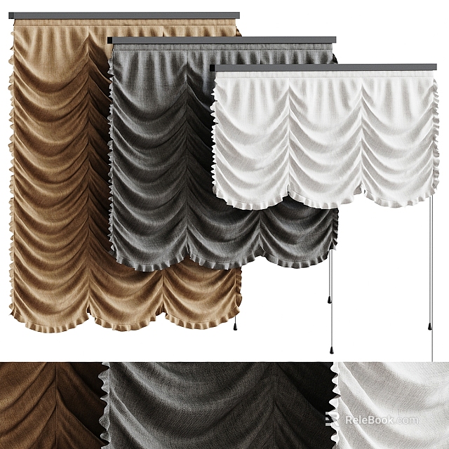 Various Colored Roman Shades With Pleated Design 3d model 