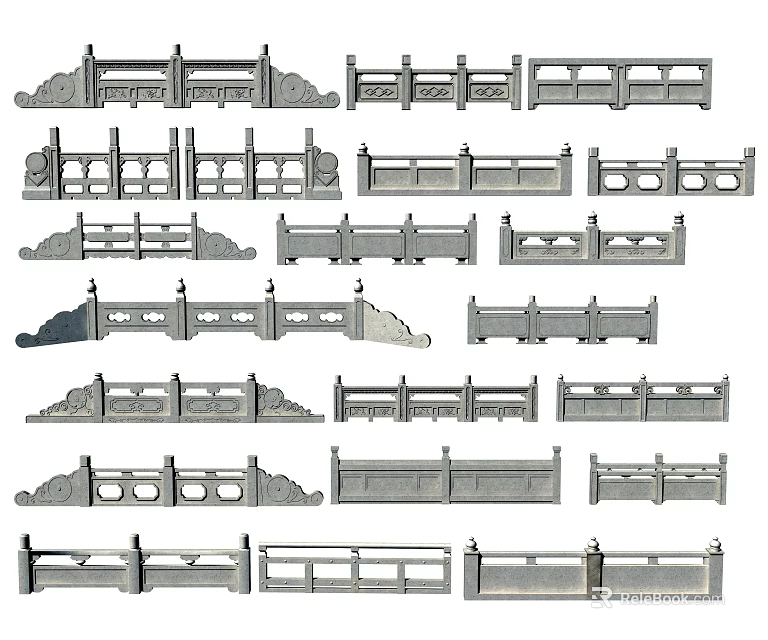 Various Decorative Fence Designs With Ornate Patterns And Classic Styles 3d model