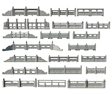 Chinese Guardrail Stone Railing 3d model