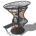 Modern Spiral Tower Structure With Metal Frame And Wooden Support Elements 3d model