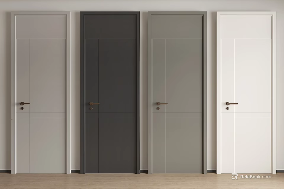 Modern Hinged Doors In Multiple Colors With Simple Design And Door Handles For Interior Home 3d model 