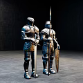 Intricate Medieval Knight Armor Sculptures With Sword Spear And Shield Design