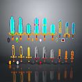 Different Types Of Colorful Fantasy Weapons With Various Designs And Accessories