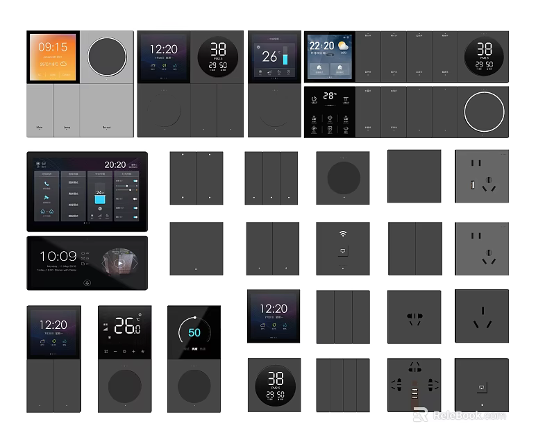Modern Home Switch Panels Featuring Digital Displays And Multiple Control Functions 3d model 