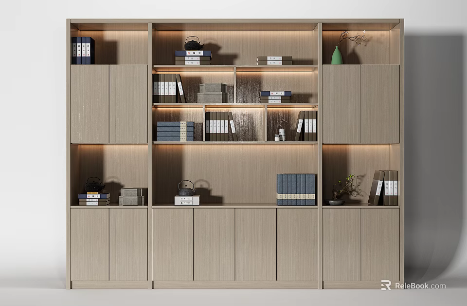 Modern Decorative Cabinet With Multiple Shelves Books And Illuminated Design 3d model 
