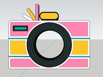 Cartoon Pink Camera With Colorful Yellow Blue Accents And Decorative Items 3d model