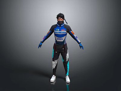 YAMAHA Racing Suit Figure in Blue Black with Protective Gear and White Shoes 3d model