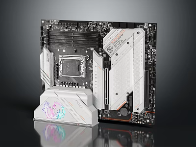 High Performance Motherboard With CPU Socket VRM Heatsink And Aesthetic RGB Lighting 3d model