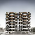 Modern residential building large balcony fourth generation residence 3d model