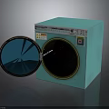 Turquoise Square Industrial Equipment with Circular Door Transparent Window Control Panel and Labels