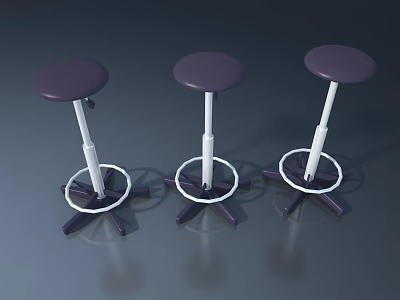Three Adjustable Purple Stools With White Frames And Wheels On Gray Background 3d model